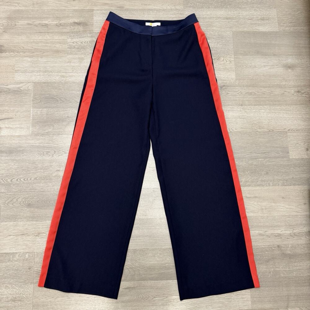 Boden Navy Tuxedo Stripe Pants Womens 4P Red Side Stripe Dress Slacks